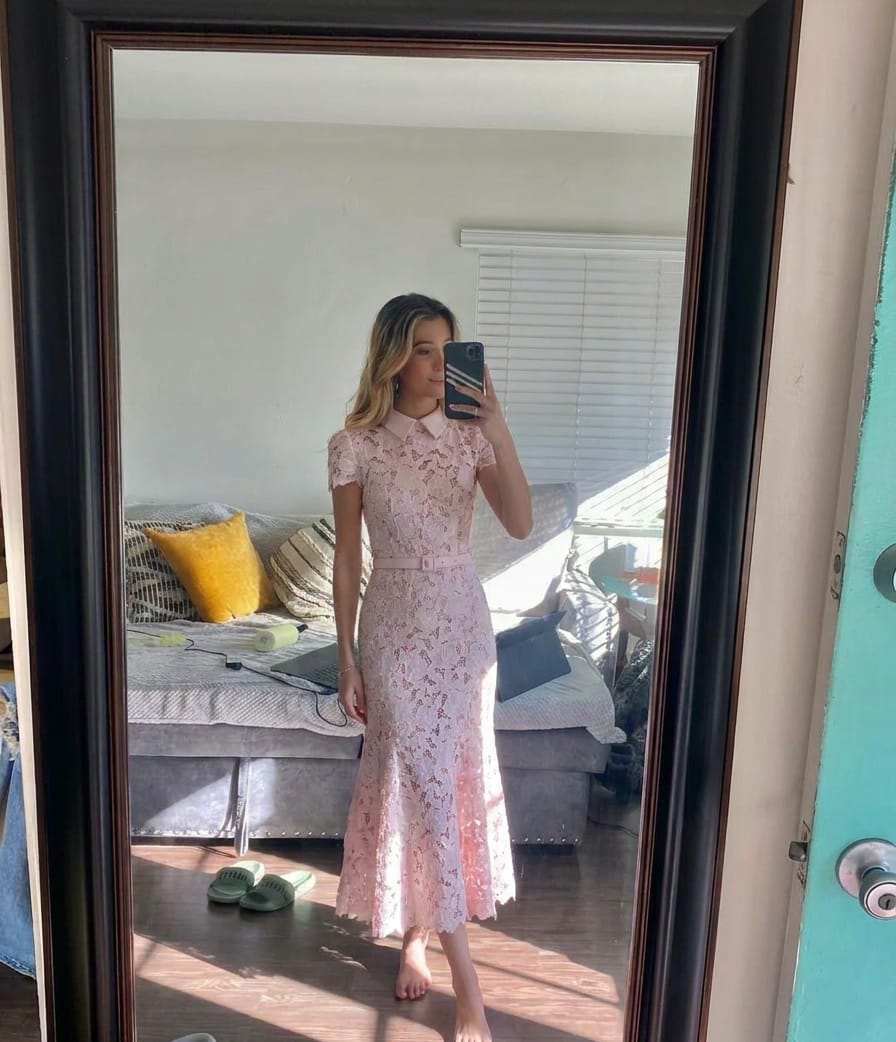 Customer photo review of Pink Floral Lace Midi Dress