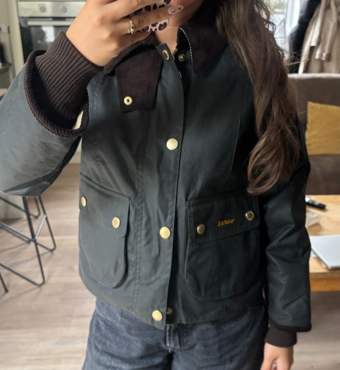 Customer photo review of Barbour Cropped Beadnell Waxed Jacket  - Sage/ Ancient