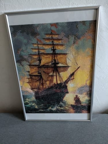 Customer photo review of Ship at sunrise, rough sea | Diamond Painting Kit