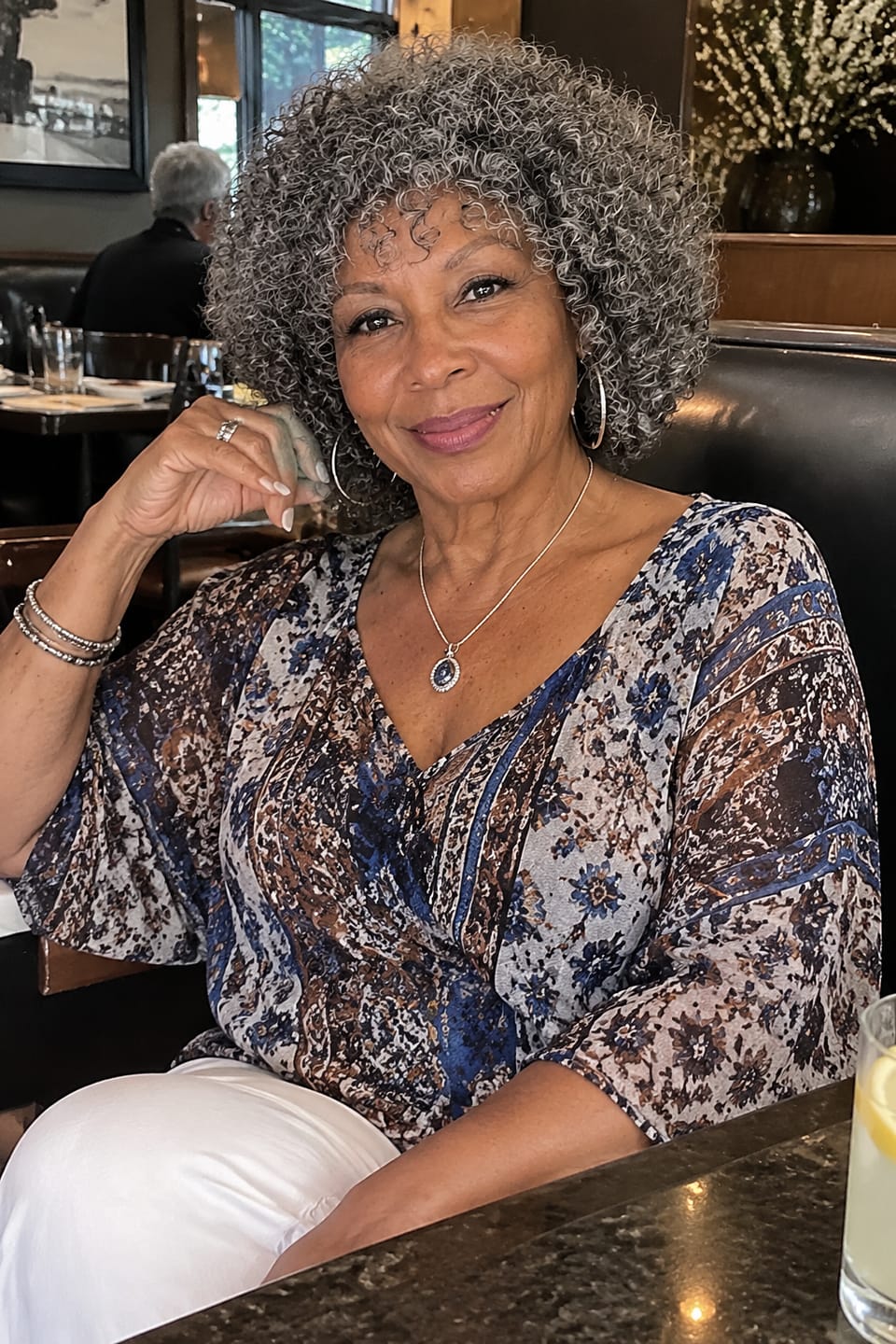 Customer photo review of Luvwin Salt And Pepper Ringlet Curls Wig With Bangs