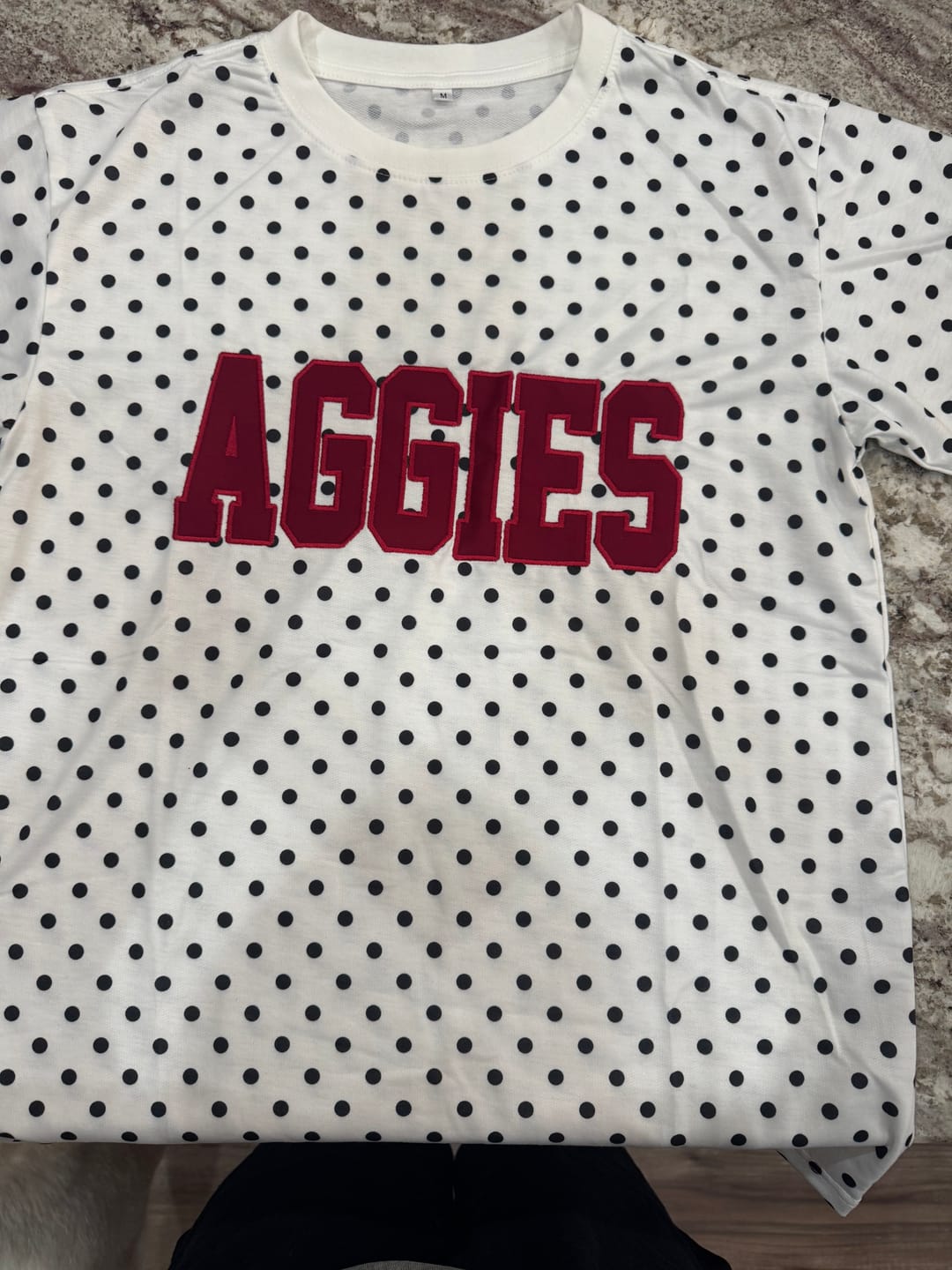 Customer photo review of Custom Team Name Polka Dot T-Shirt | Personalized Crew Neck Graphic Tee | Game Day Wear