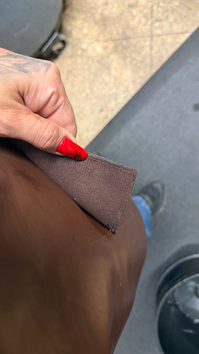 Customer photo review of Full Black Leather Apron - 100% Bleach Proof