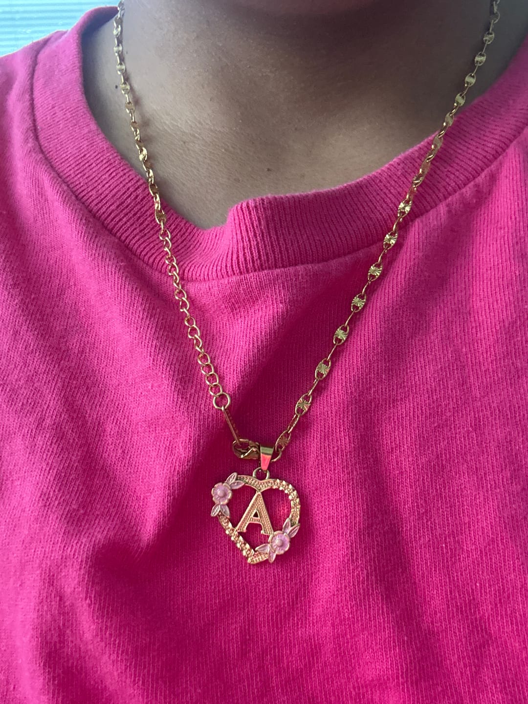 Customer photo review of Flower Initial Necklace w/ Clip Chain