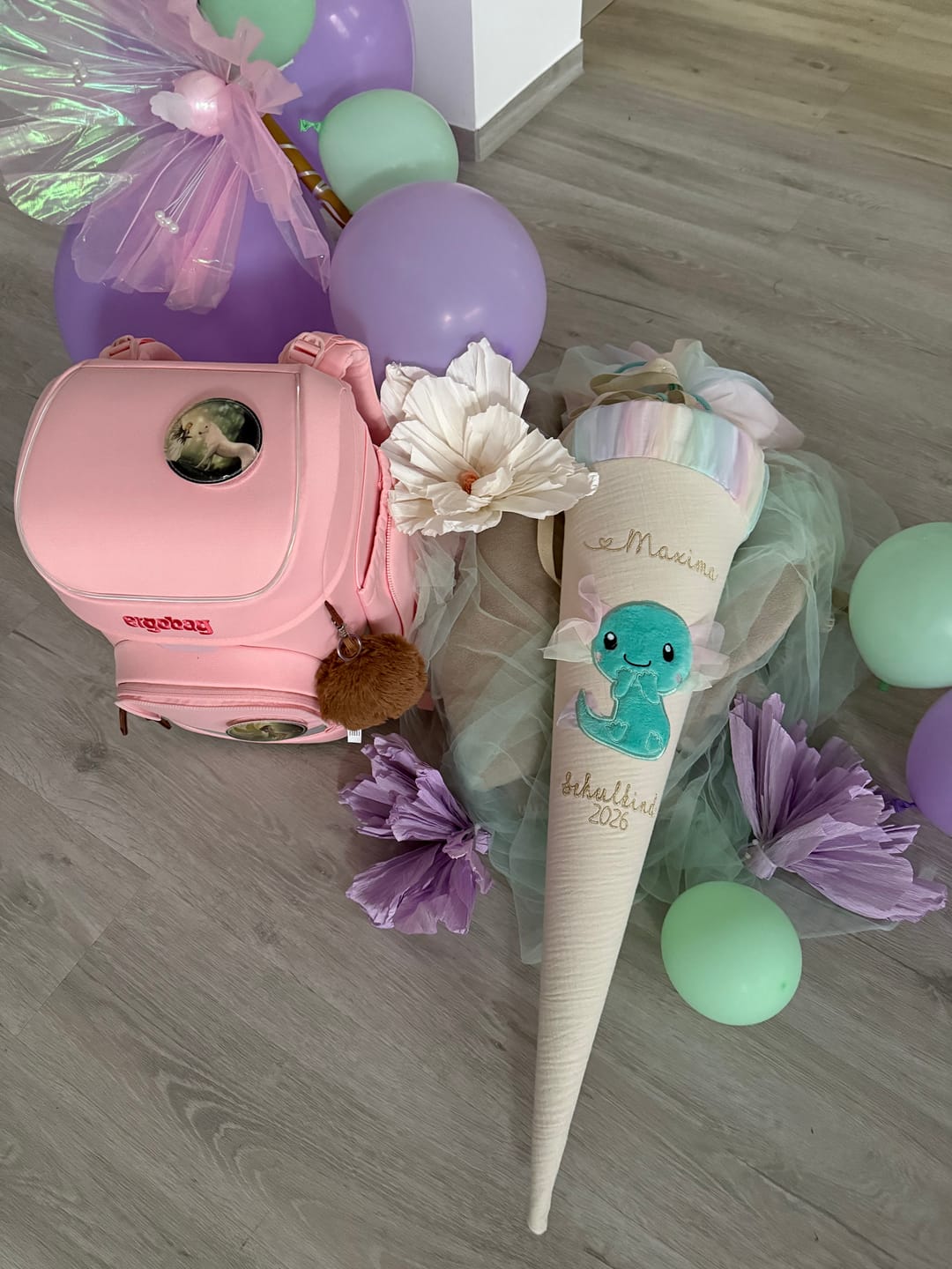 Customer photo review of Schultüte AXOLOTL | Applikation in Türkis mit Tülldetails