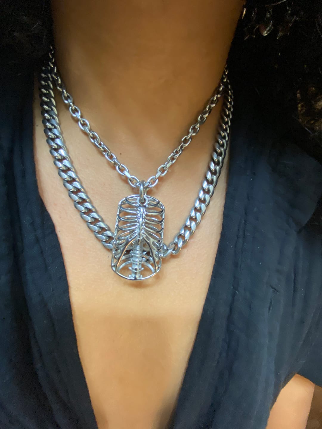 Customer photo review of RIBCAGE DOG TAG NECKLACE
