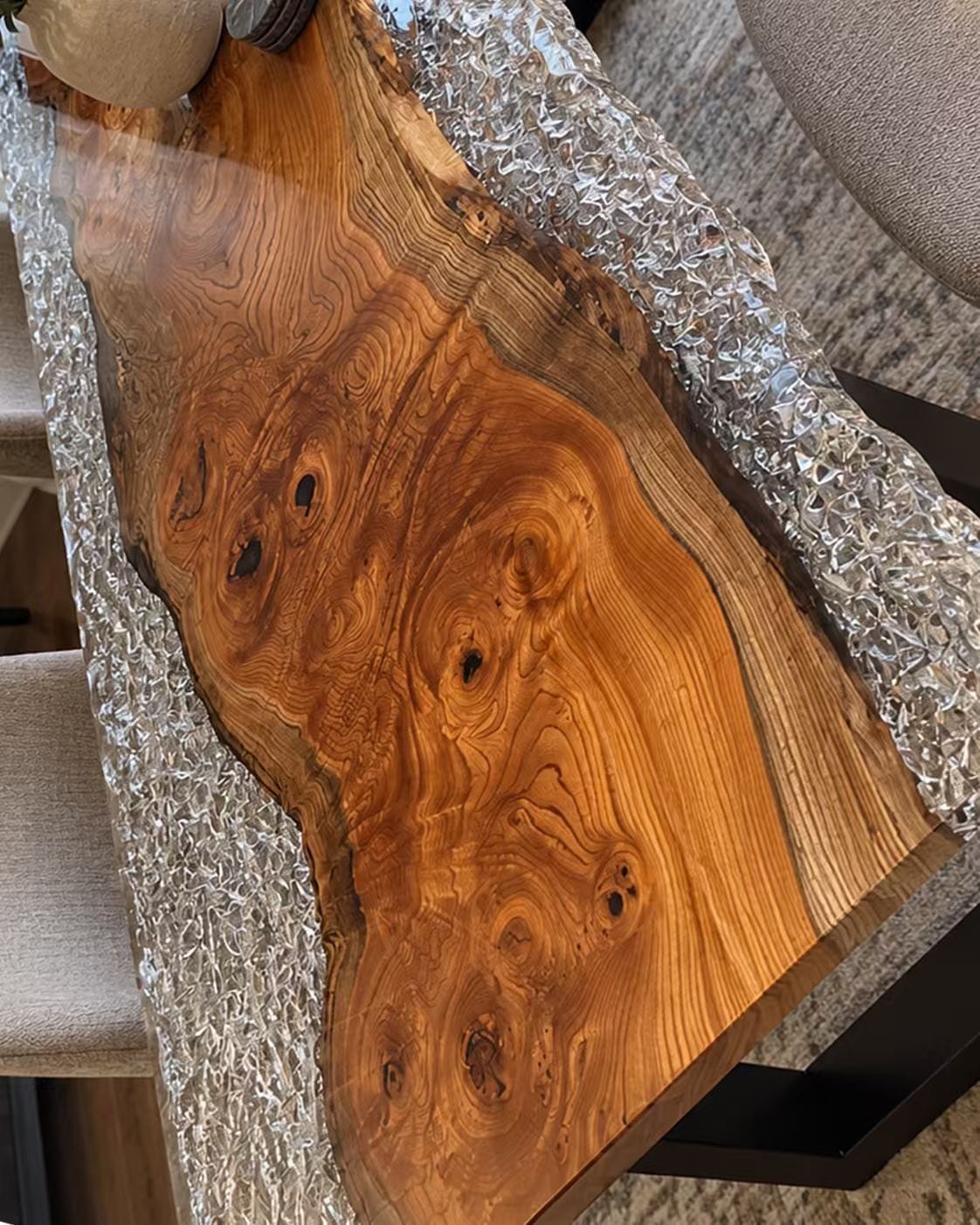 Customer photo review of Olive Wood Frosted Epoxy Resin Dining Table