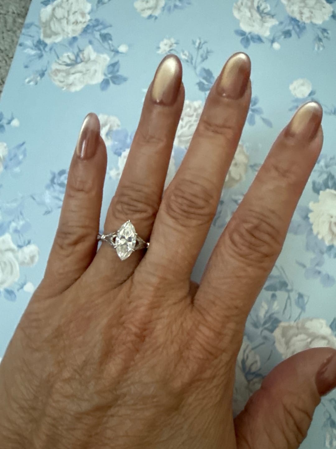 Customer photo review of Marquise Cut Moissanite Petals Split Shank Engagement Ring