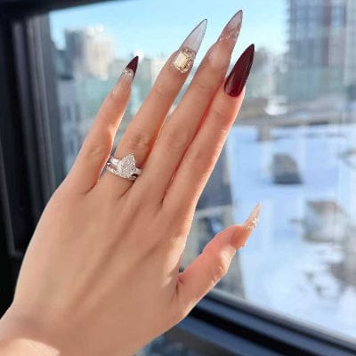 Customer photo review of Pear Cut 5 Prong Three Stone Diamond Engagement Ring With Step Cut