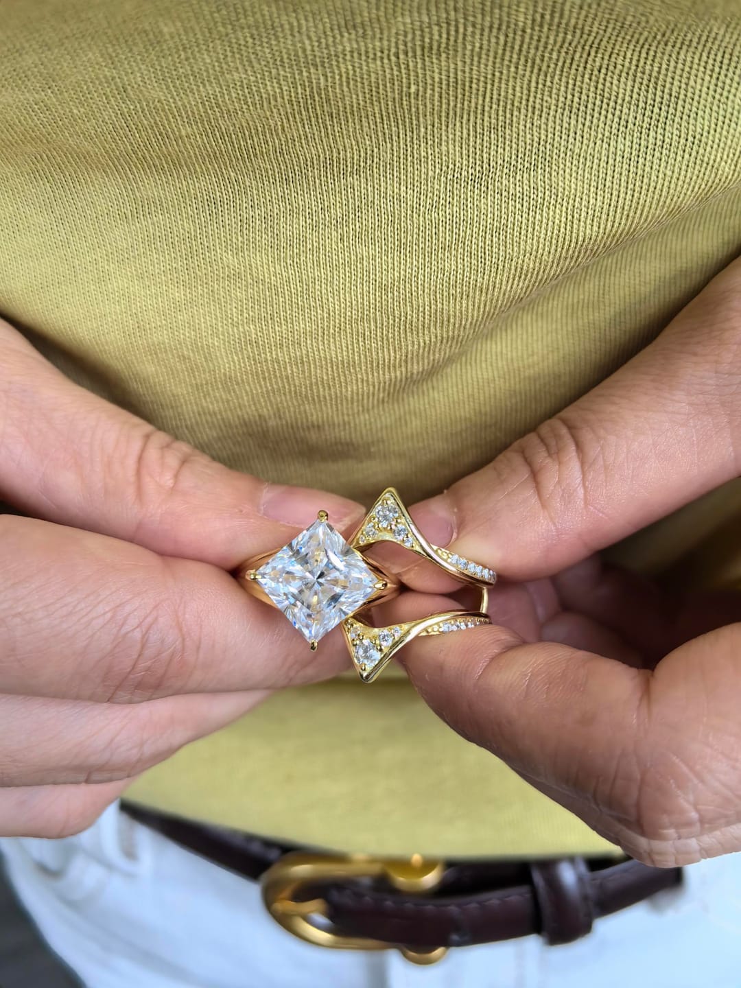 Customer photo review of S925 7.0Ct Princess Cut Enhancer Elegant Stackable Statement Ring Sets in Sterling Silver