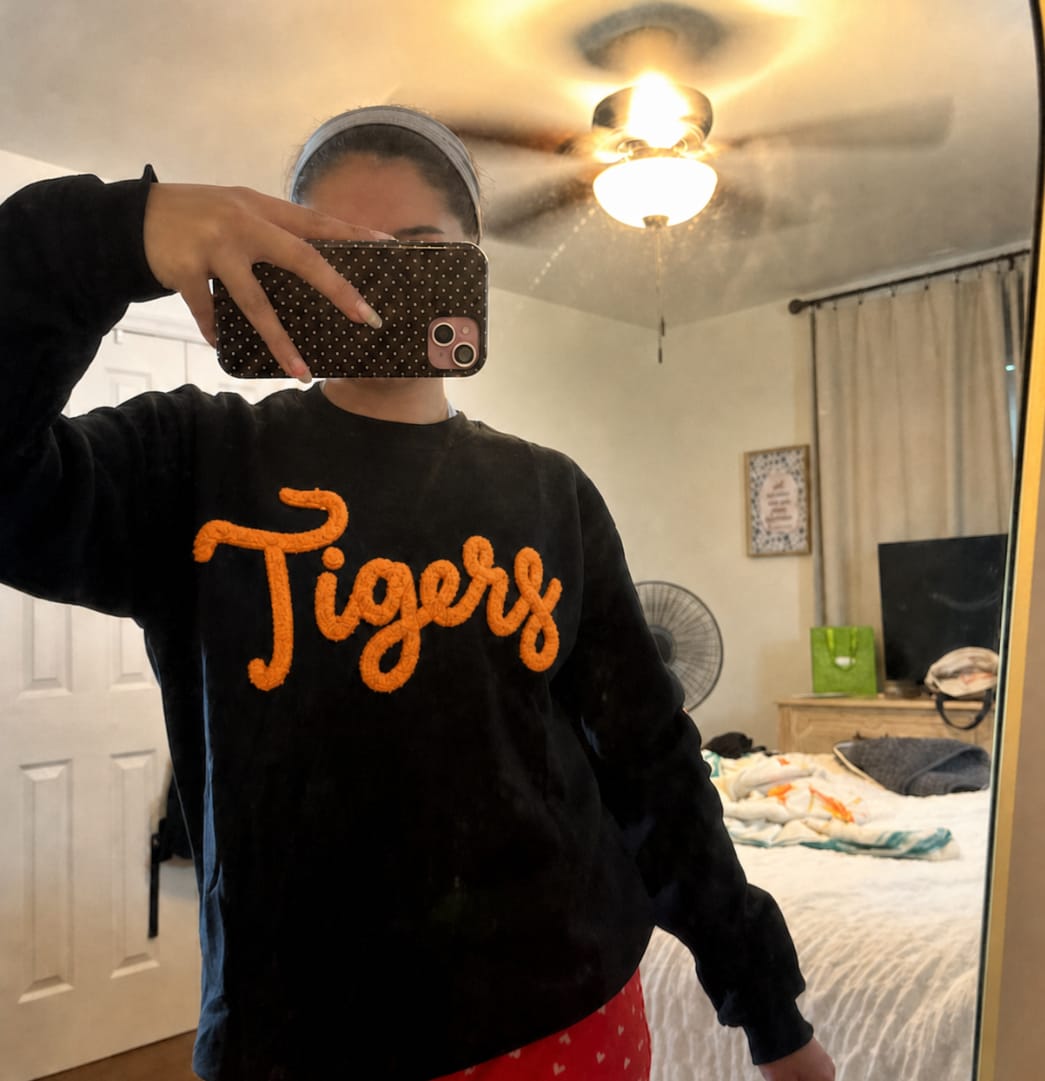 Customer photo review of Custom College Chenille Team Name Embroidered Sweatshirt | Gifts for Sports Mom