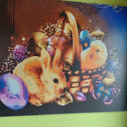 Customer photo review of Bunny and Chick in a Basket | Diamond Painting Kit