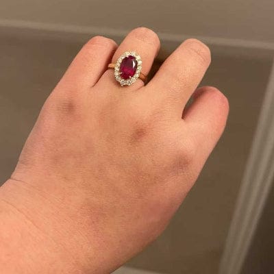 Customer photo review of Lab Grown Ruby Halo Diamond Engagement Ring