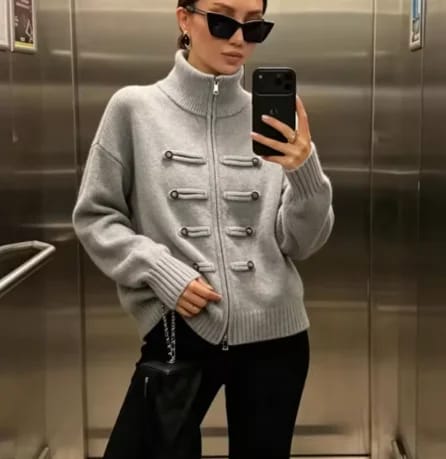 Customer photo review of Amelie Turtleneck Zip Knit Cardigan