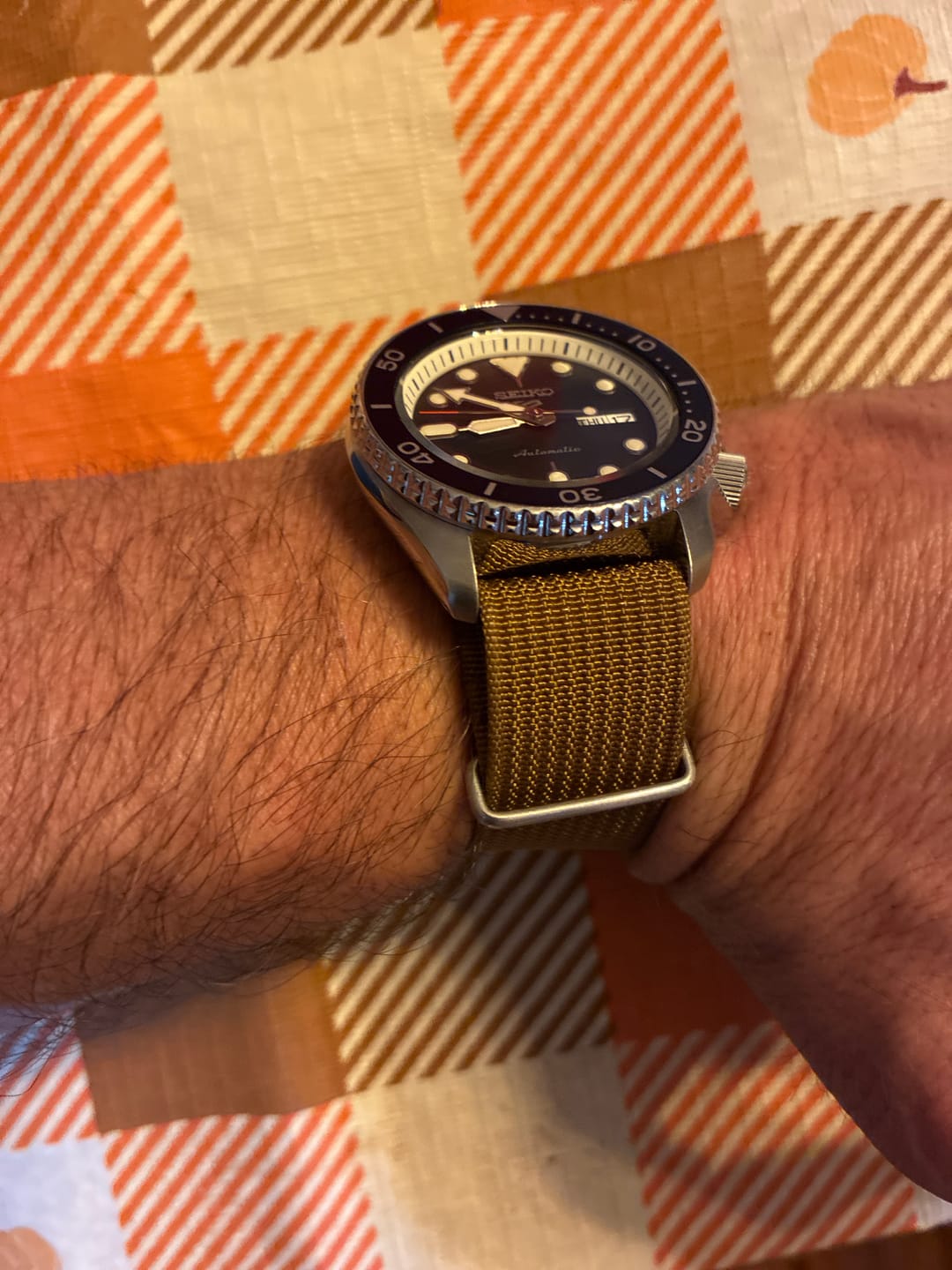 Customer photo review of Ribbed Military Nylon Watch Strap - Tan