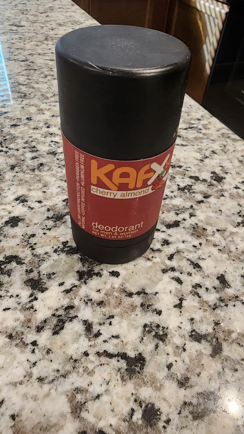 Customer photo review of Cherry Almond Natural Deodorant – Aluminum-Free, Baking Soda-Free Odor Protection | KAFX Body