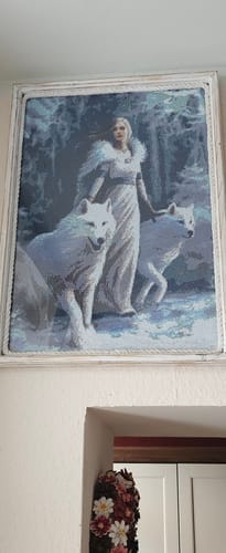 Customer photo review of Woman with snow wolves | Diamond Painting Kit