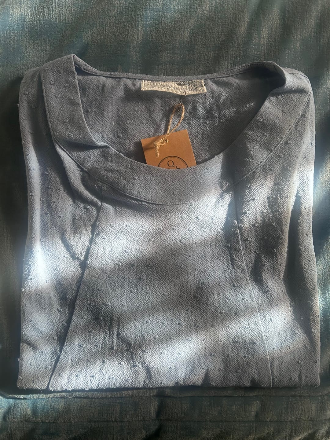 Customer photo review of Tunique Elise – Coton Lavé Bleu Lavande Plumetis