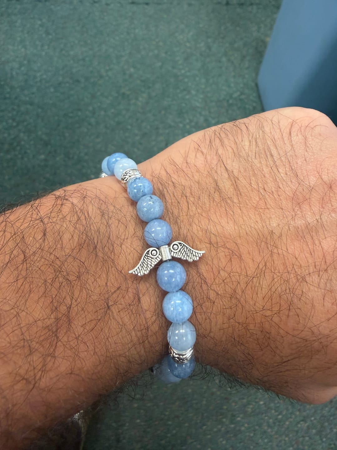 Customer photo review of Angel Wings EMF Protection Beaded Bracelet – Sky Blue