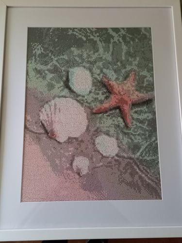 Customer photo review of Palms, Seashells and a Starfish | 3-Panel Diamond Painting Kit