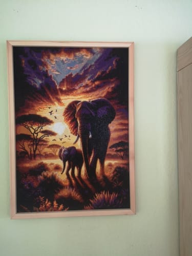 Customer photo review of Elephant mother and calf | Diamond Painting Kit