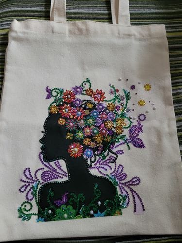 Customer photo review of Flower hair | Diamond Painting Tote Bag Kit
