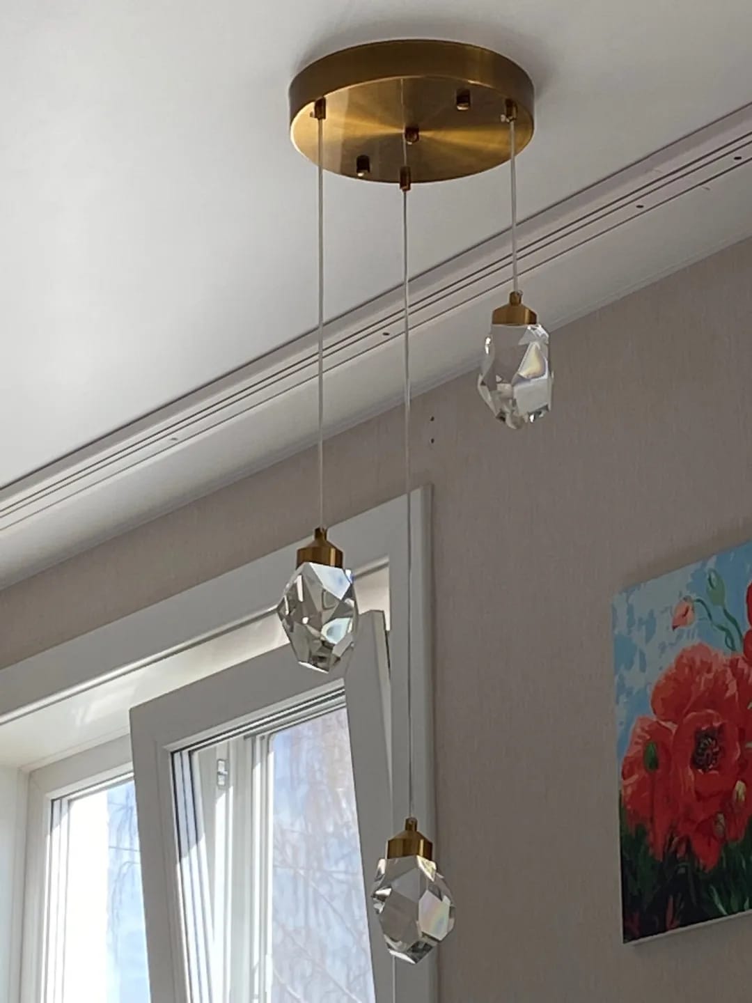 Customer photo review of Gold Crystal Drop Pendant Light for Kitchen Island, 15 cm