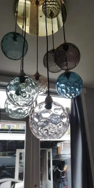 Customer photo review of Gold Pendant Light for Dining Table, Blown Glass Shade, 20 cm