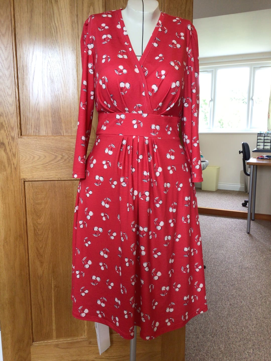 Customer photo review of Red Cherry Print Super Soft Spun Poly Stretch Fabric
