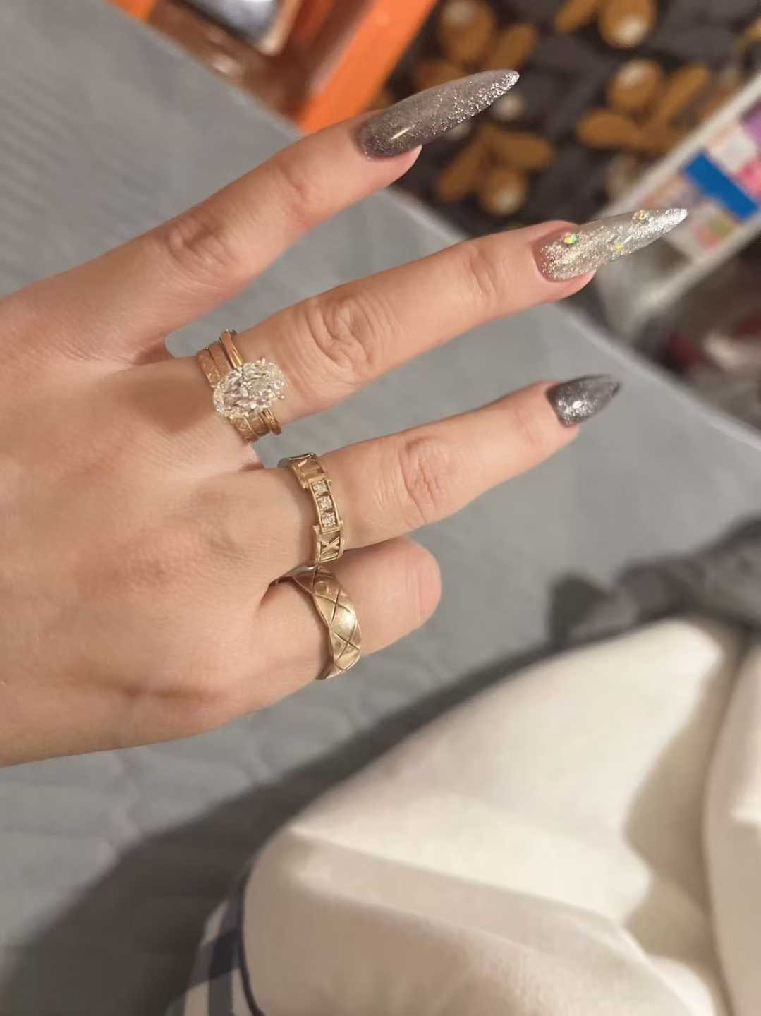 Customer photo review of Hidden Halo Solitaire Oval Cut Diamond Ring