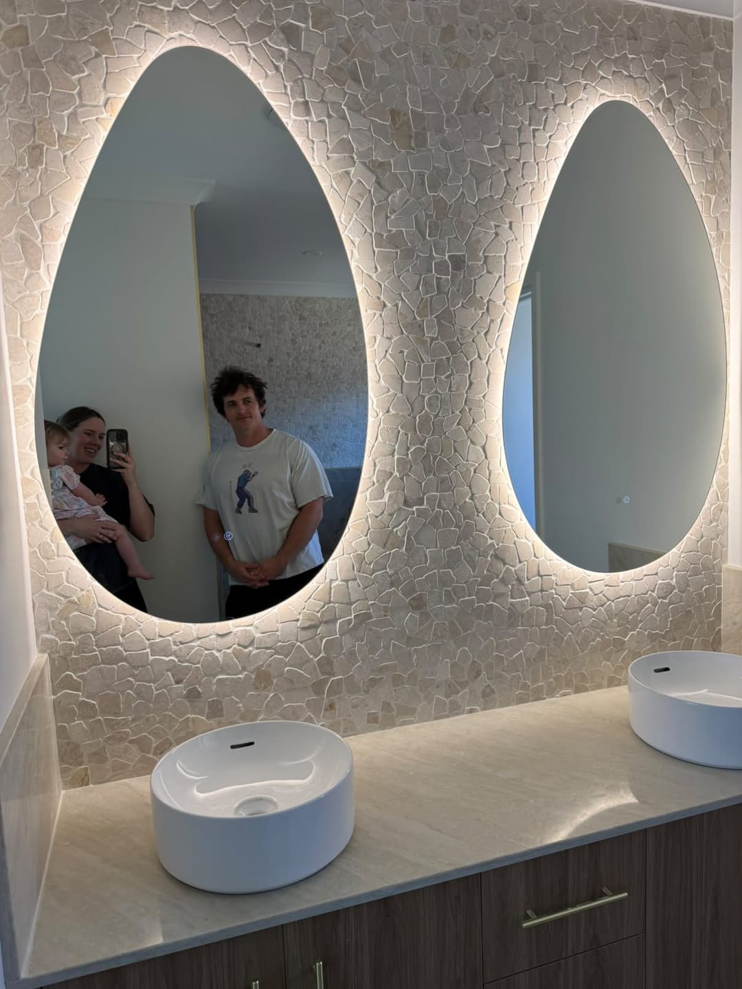 Customer photo review of Pebble Back-Lit LED Bathroom Mirror | 1200 x 700 (Pre-order for late September)