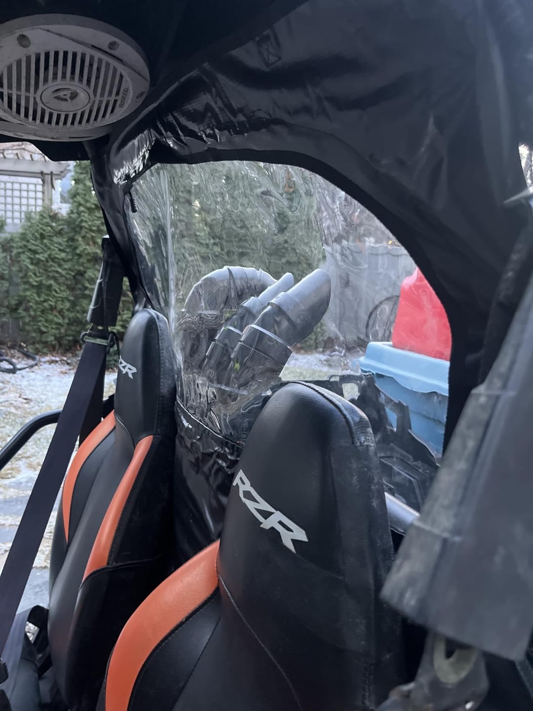 Customer photo review of UTV Rear Windshield with Zipper for Polaris RZR 570, RZR Trail 570