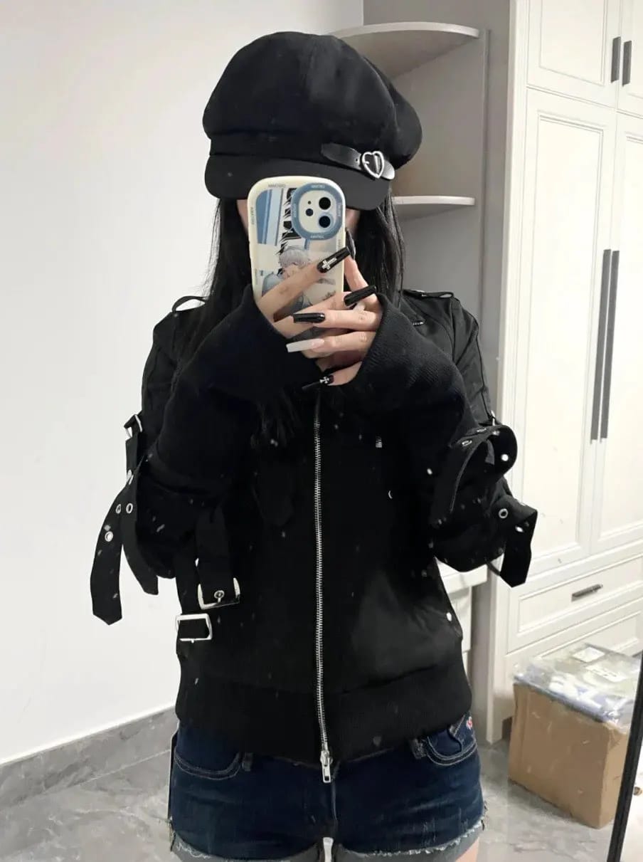 Customer photo review of Subculture Harajuku Vintage Safari Jacket Button-Front Zip-Up