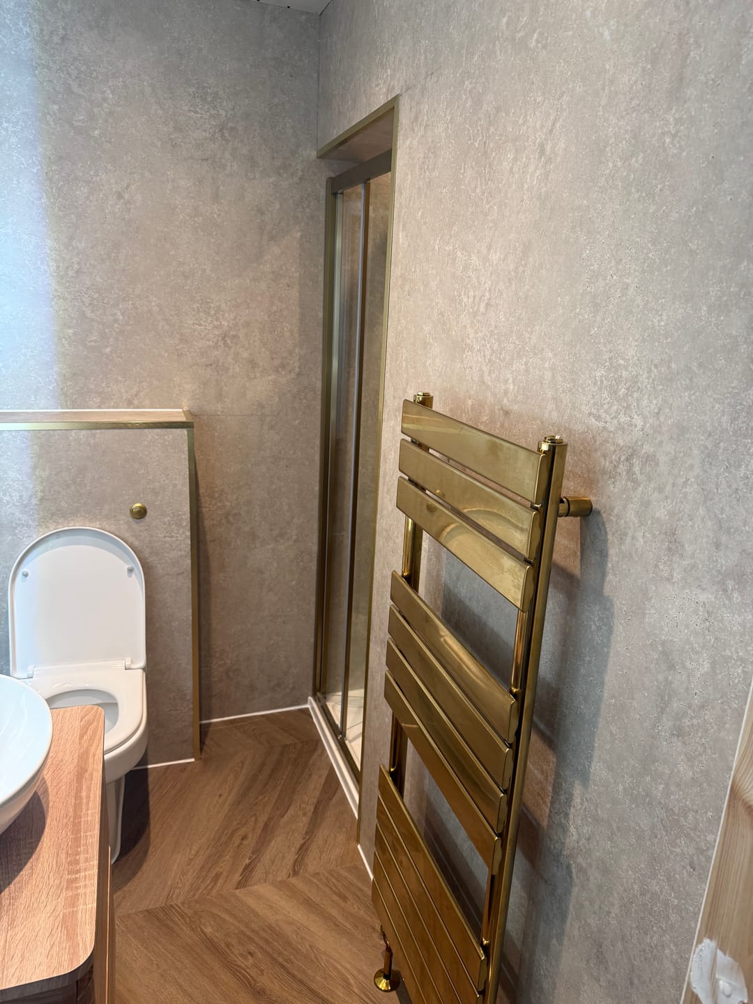 Customer photo review of Premium Beige Concrete Matt Shower Wall Panel - 1M x 2.4M