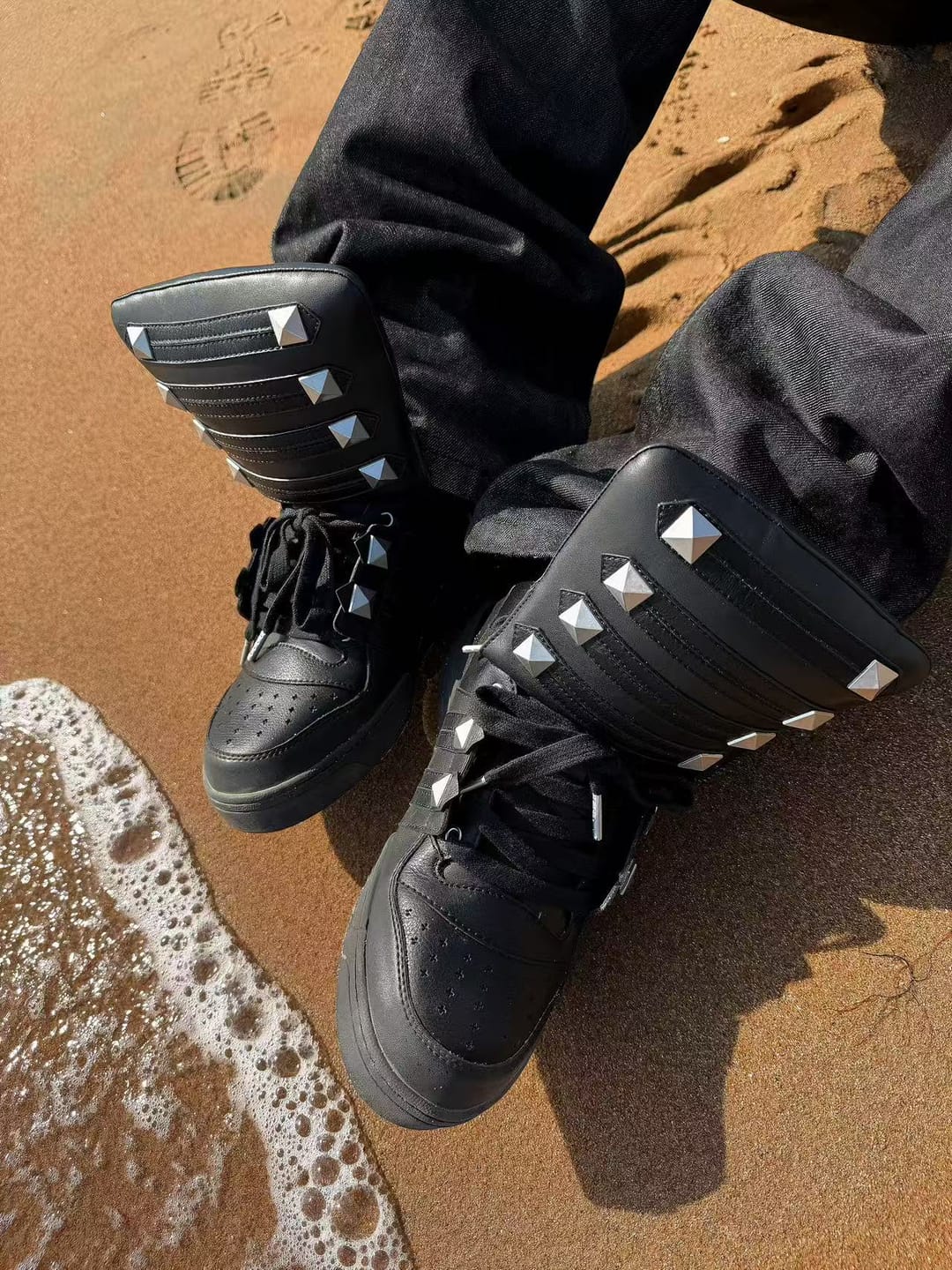 Customer photo review of DND4DES x LELOSANGE Royal Studded Oversized Tongue Platform Mid-Top Sneakers