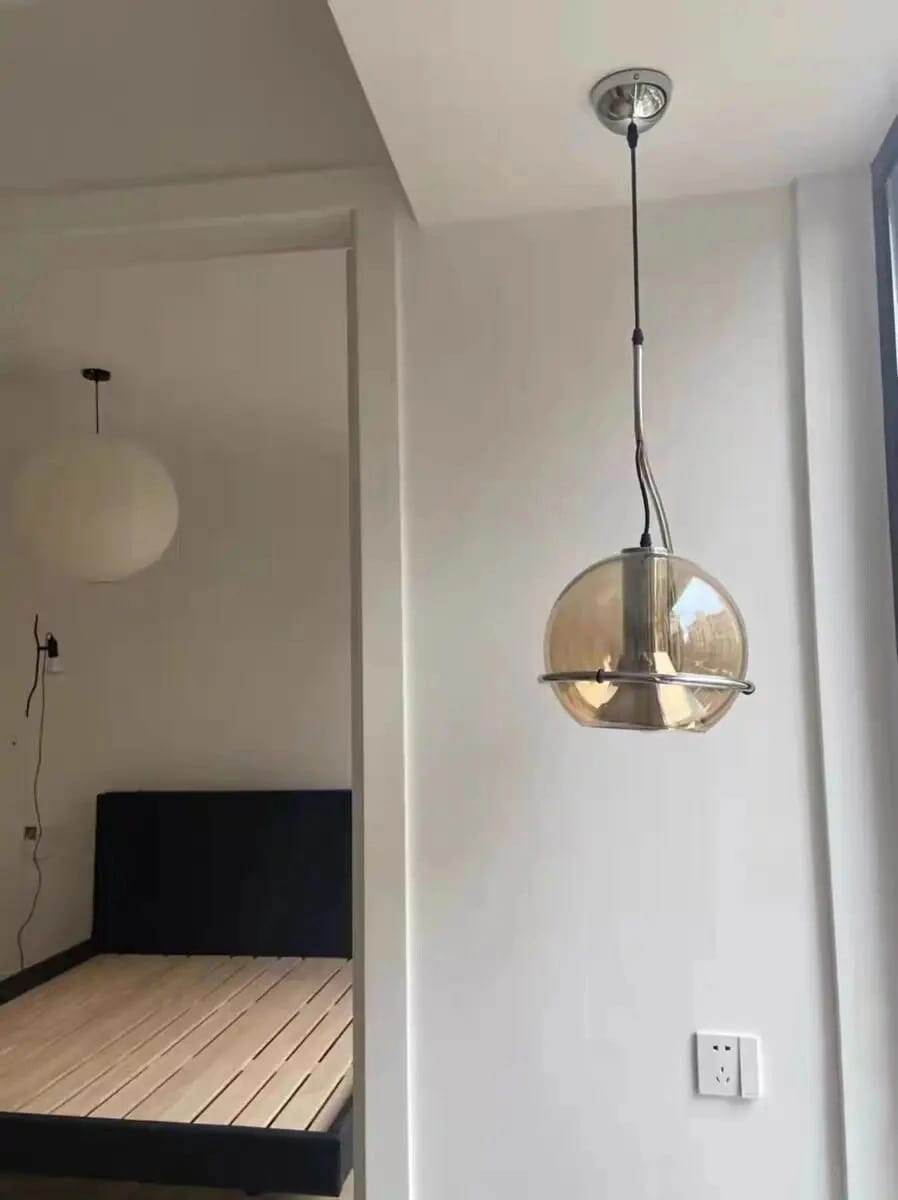 Customer photo review of Chrome Arm Pendant Light for Living Room, Glass Globe, 52 cm
