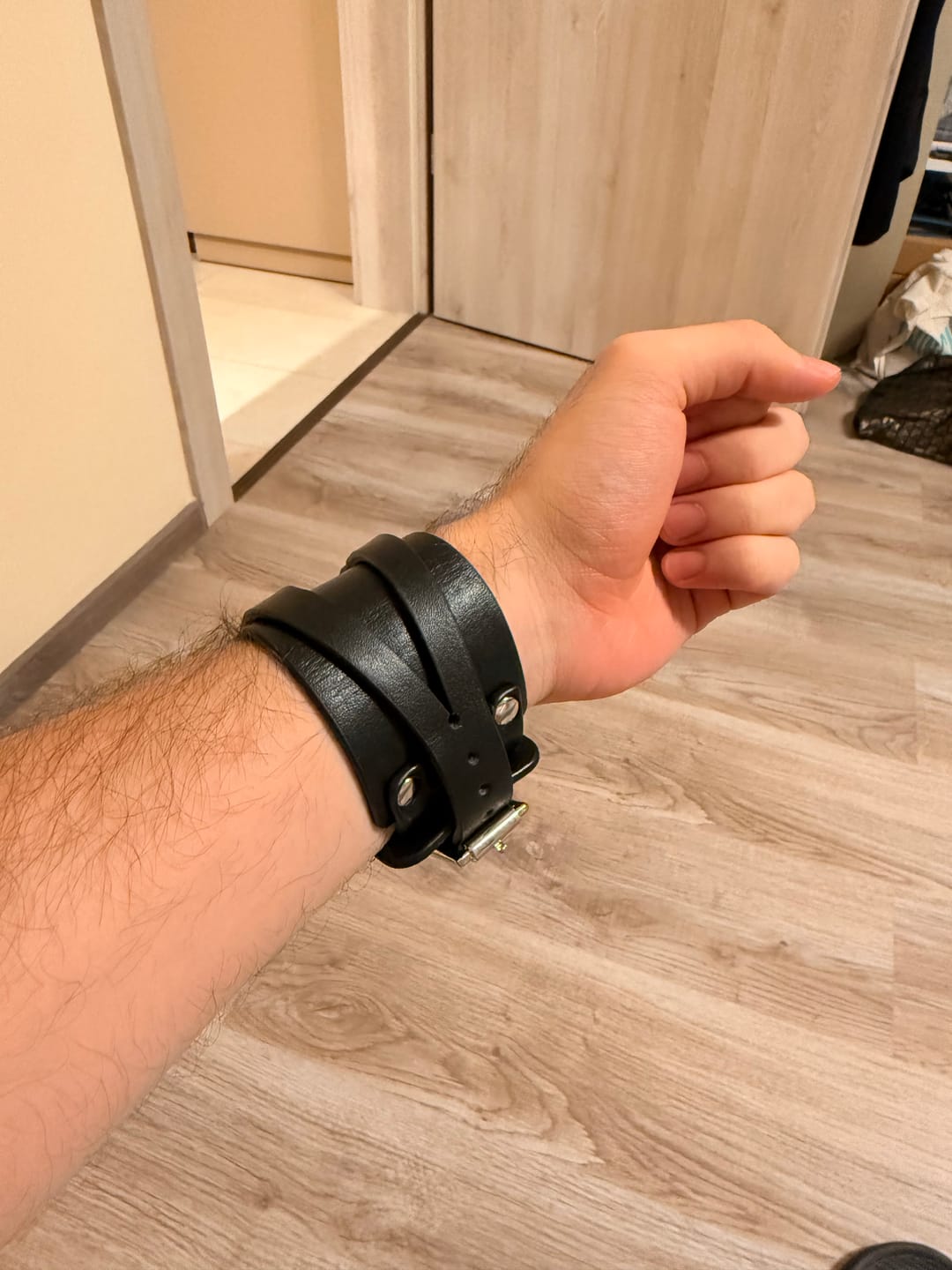 Customer photo review of Unisex Raven Black Leather Dual-Wear Bracelet-(Non Heat Reactive)