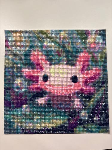 Customer photo review of The Smiling Axolotl | Diamond Painting Kit