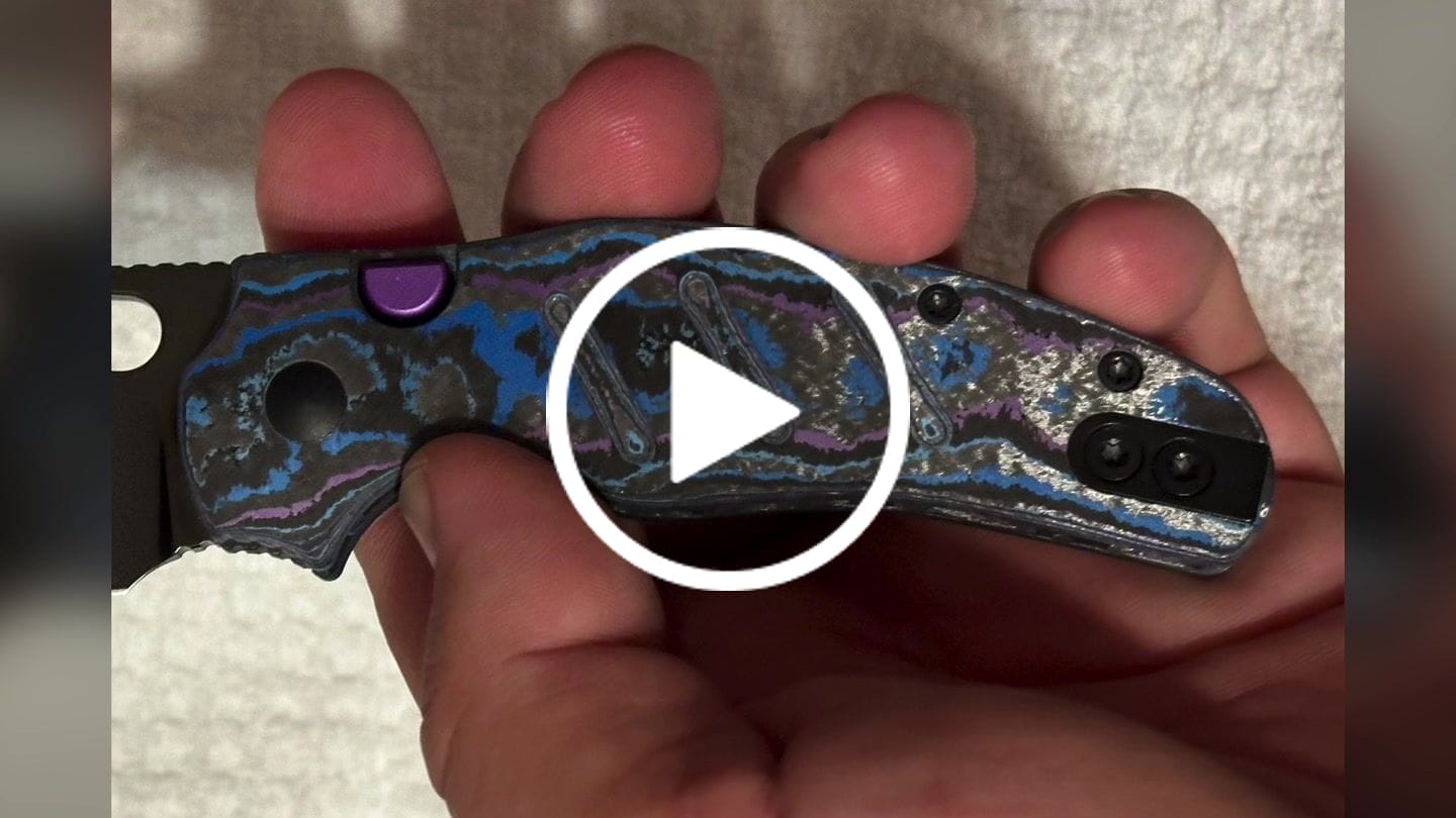 Customer video review of Kizer Sheepdog Button Liner Lock Damtanium CamoCarbon Mirror DLC Elmax | Blade District Exclusive