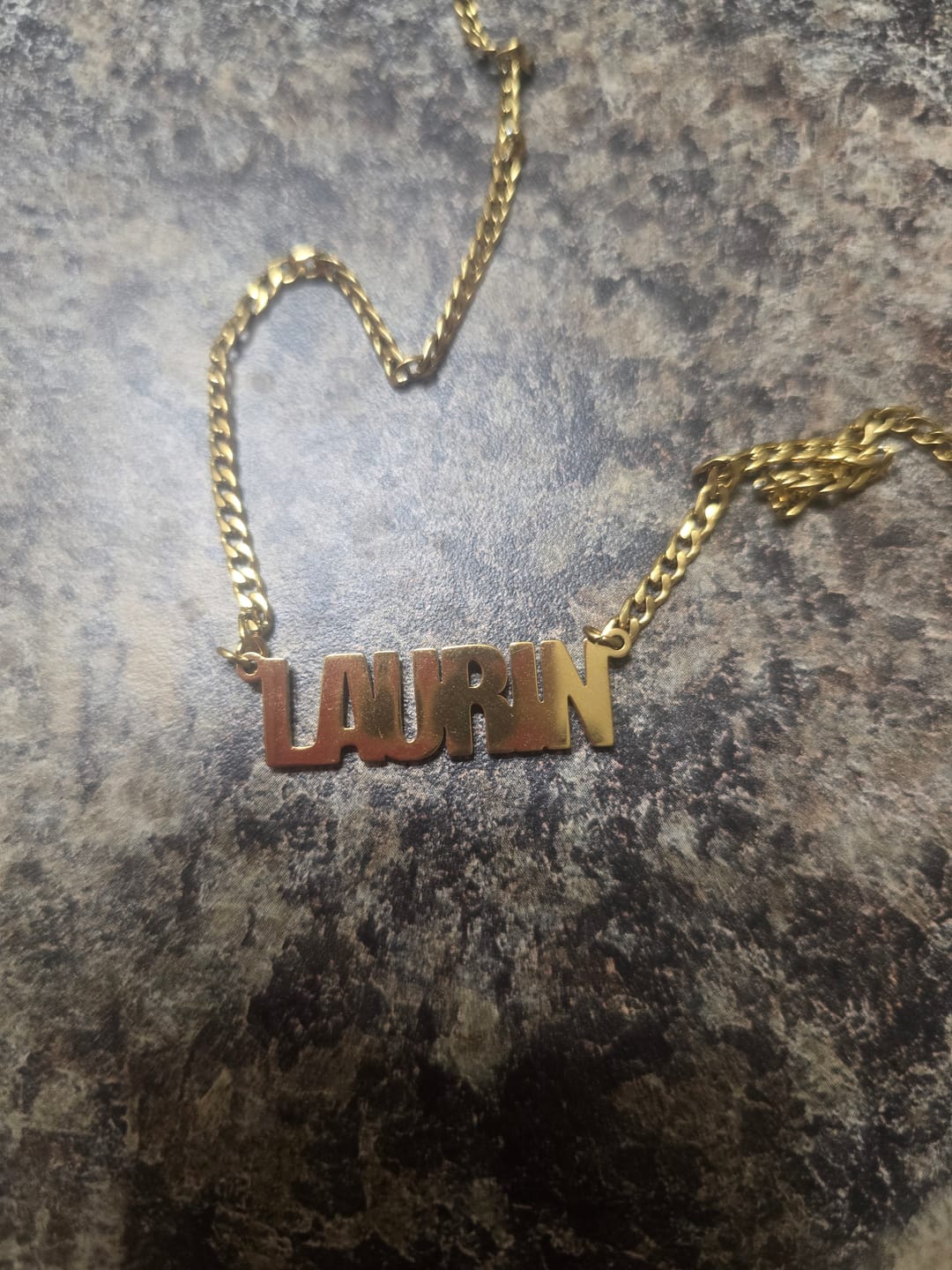 Customer photo review of Block Name Necklace w/ Cuban Chain