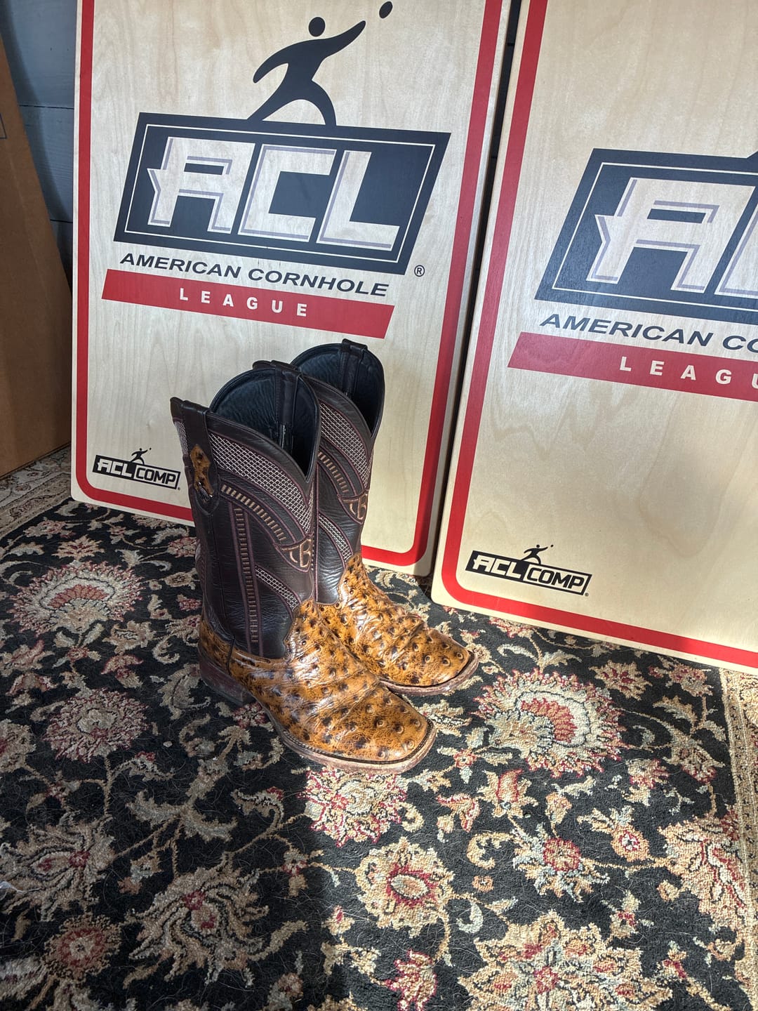 Customer photo review of Honey Ostrich Leather Boots - Square Toe