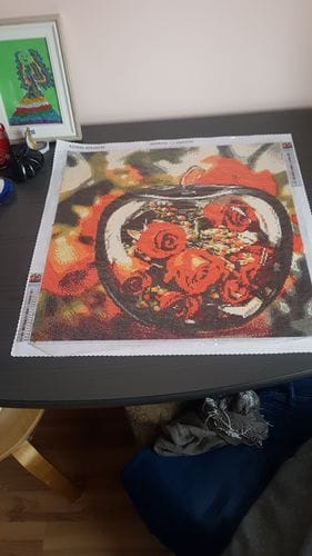 Customer photo review of Red rose with water drops | Diamond Painting Kit
