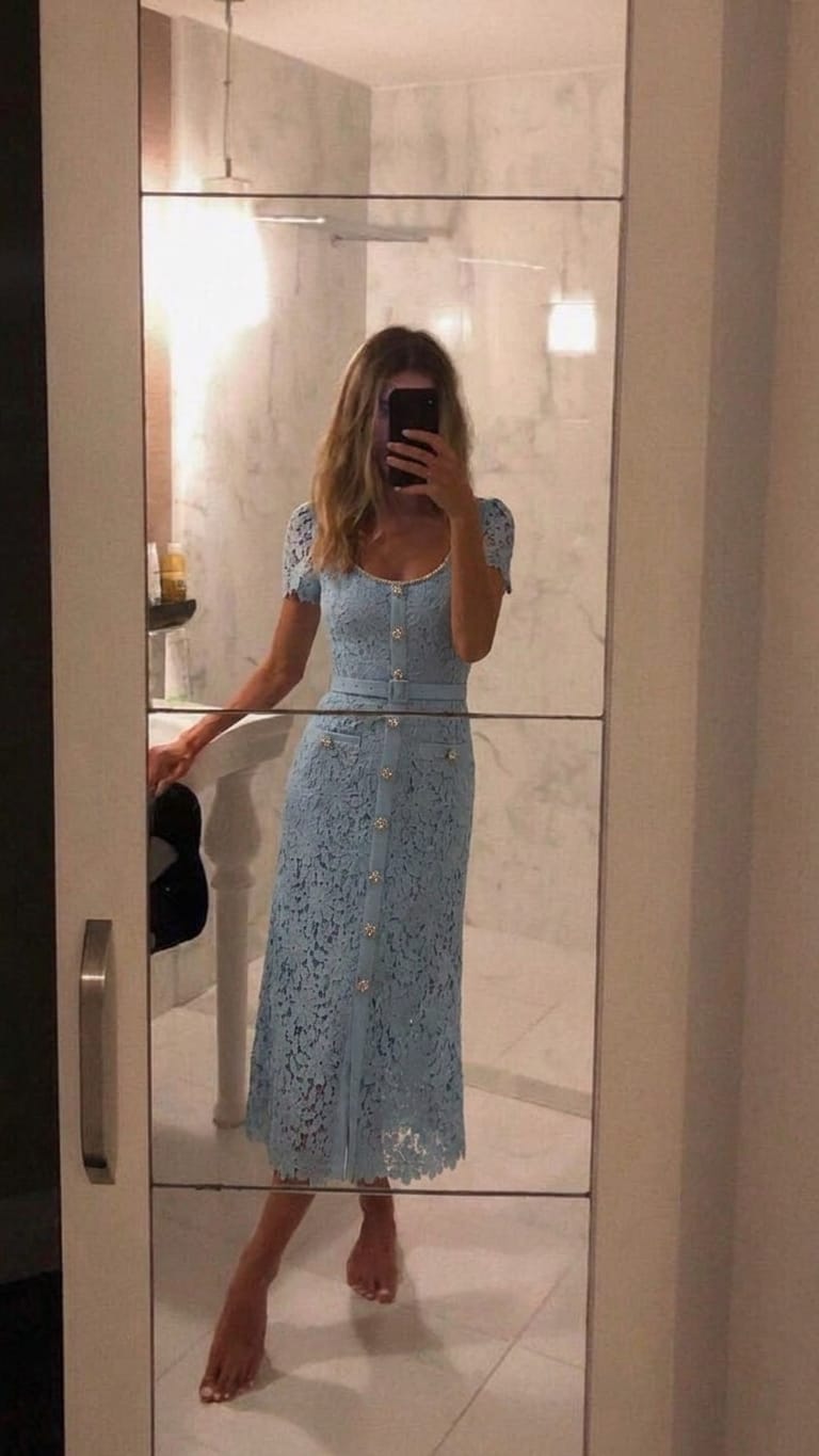 Customer photo review of Crystal Button Lace Midi Dress