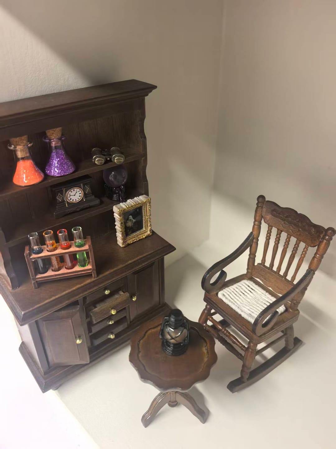 Customer photo review of Dollhouse Hutch with Openable Doors & Drawers, Chestnut Brown Wood - 1:12 Scale Furniture