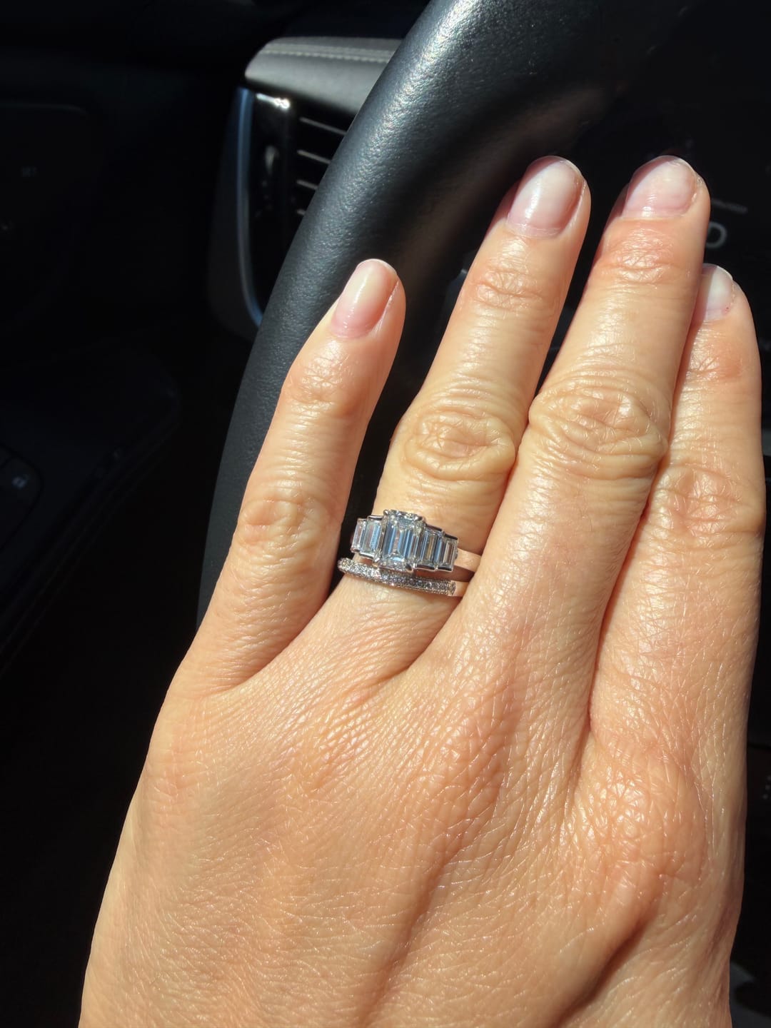 Customer photo review of Kora 1.5 Carat Five Stone Emerald Cut With Baguette Side Stone Lab Grown Diamond Ring in 14k White Gold