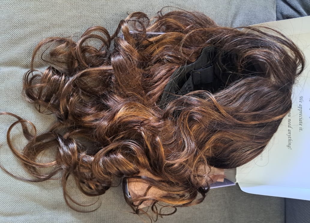 Customer photo review of Wavymy Chestnut Brown Curtain Bangs Layered Cut Loose Body Wave Wear Go Glueless Customized Wig