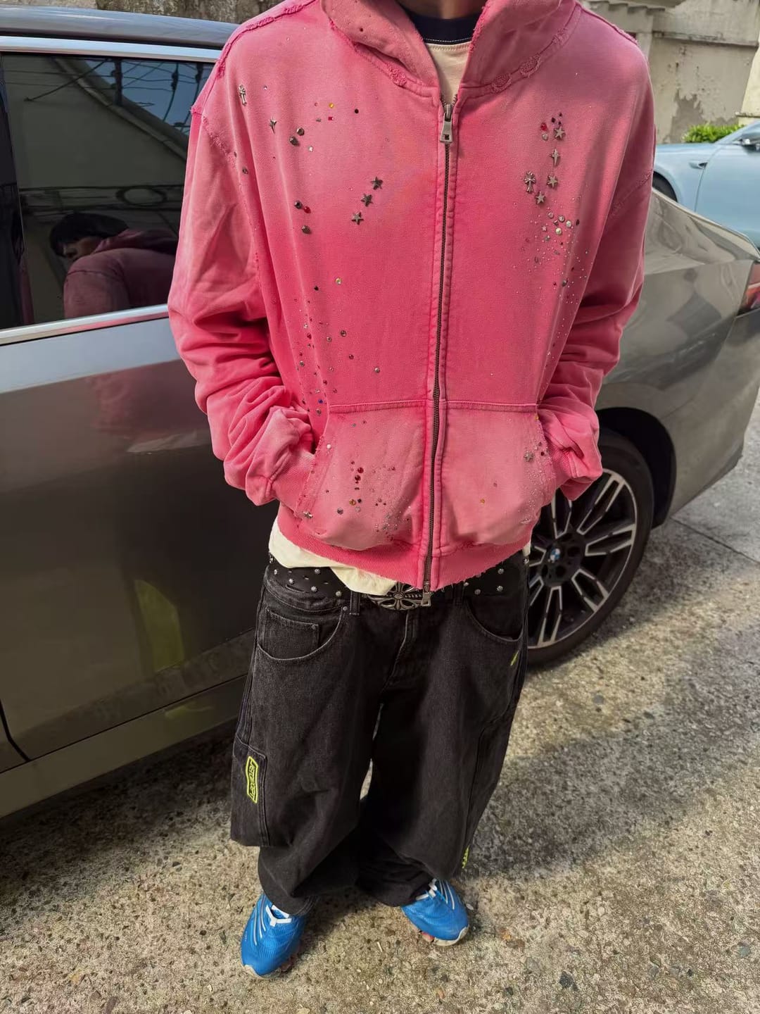Customer photo review of Rhinestone Washed Distressed Sweatshirt