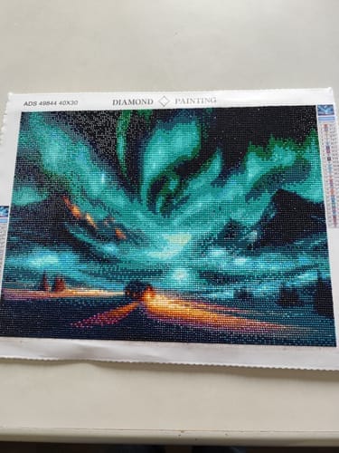 Customer photo review of Green Aurora above the Mountain | Diamond Painting Kit