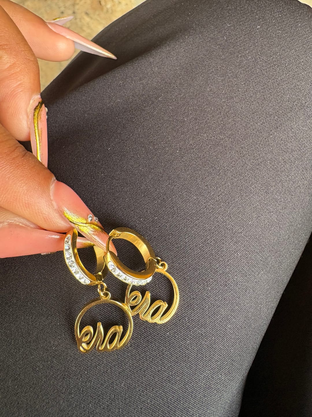 Customer photo review of Gold Precious Logo Earrings