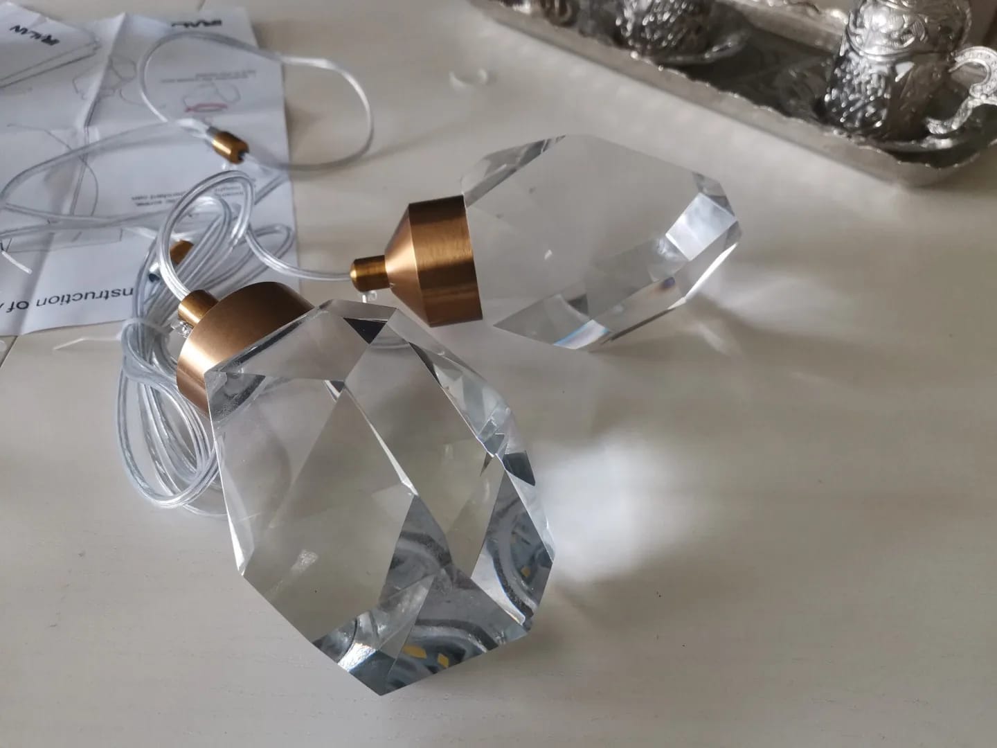 Customer photo review of Gold Crystal Drop Pendant Light for Kitchen Island, 15 cm