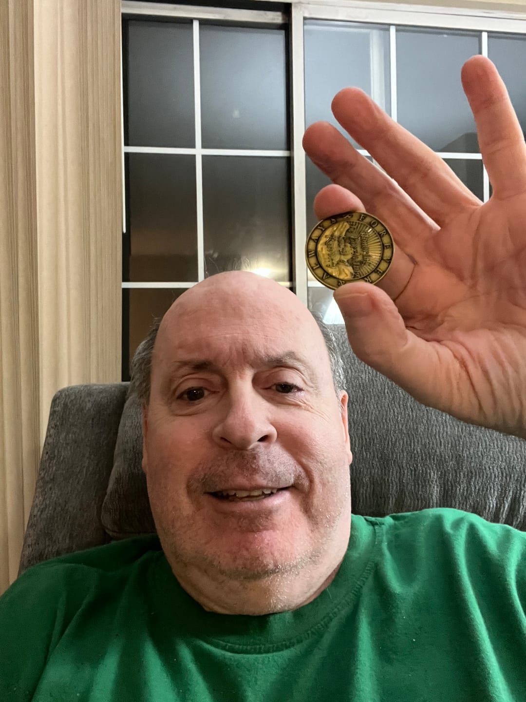 Customer photo review of Infinity Symbol AA/NA Bronze Recovery Medallion